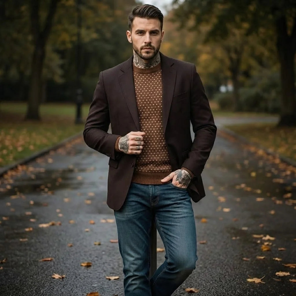Men's Smart Casual Suede Blazer Vintage Lined Suit Jacket for Office Wear - Street Style M-2XL