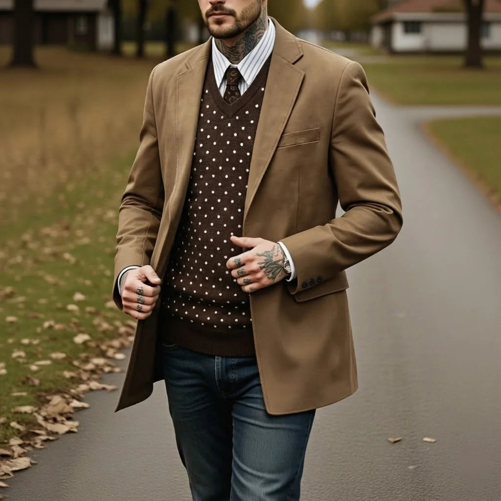 Men's Smart Casual Suede Blazer Vintage Lined Suit Jacket for Office Wear - Street Style M-2XL