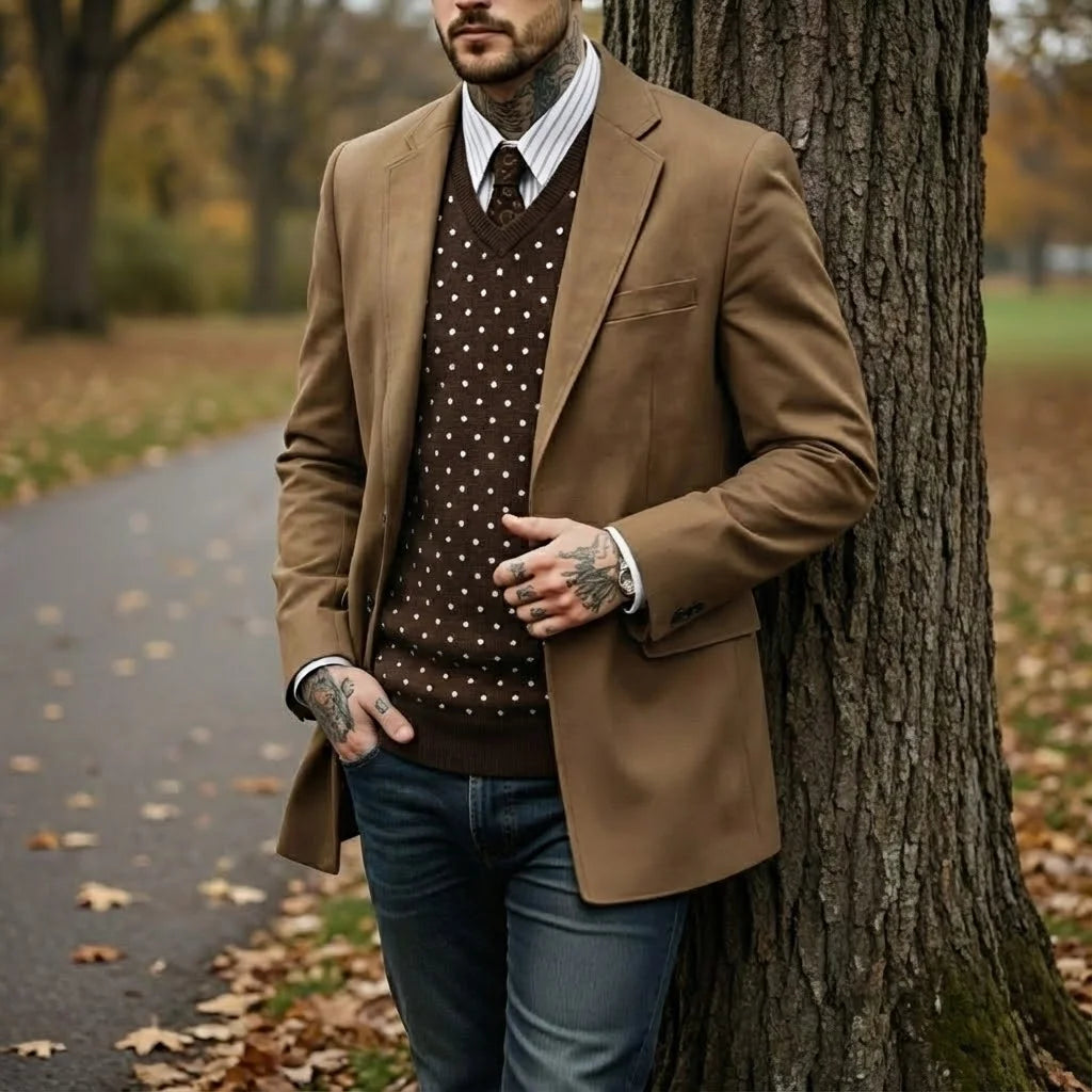 Men's Smart Casual Suede Blazer Vintage Lined Suit Jacket for Office Wear - Street Style M-2XL